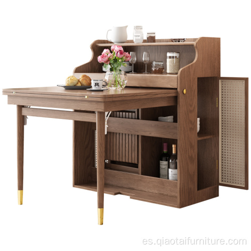 Mesa de comedor de madera plegable de almacenamiento multifuncional nórdico